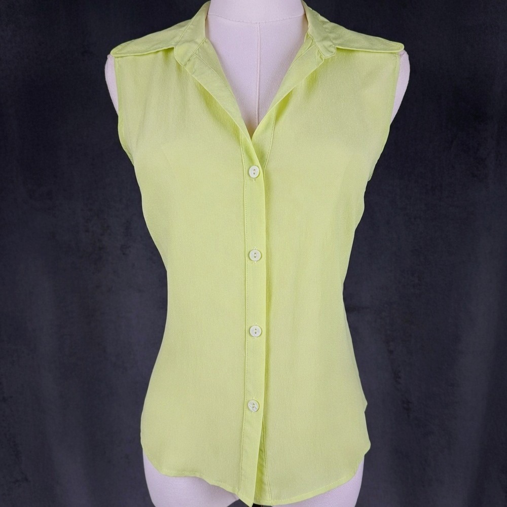 Vintage Andrea Mare Silk Blouse Lime Green 90s Minimalist Euro Summer Top S